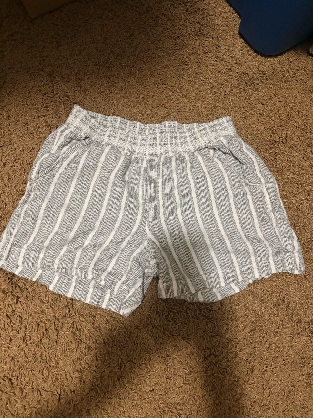 Briggs New York Gray and White Striped Smocked-Waist Bermudas